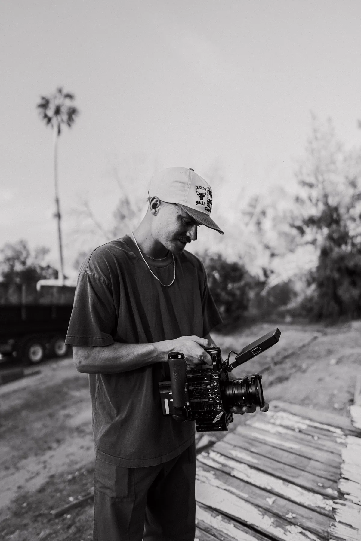 Bradley Dunn with a cinema camera on set