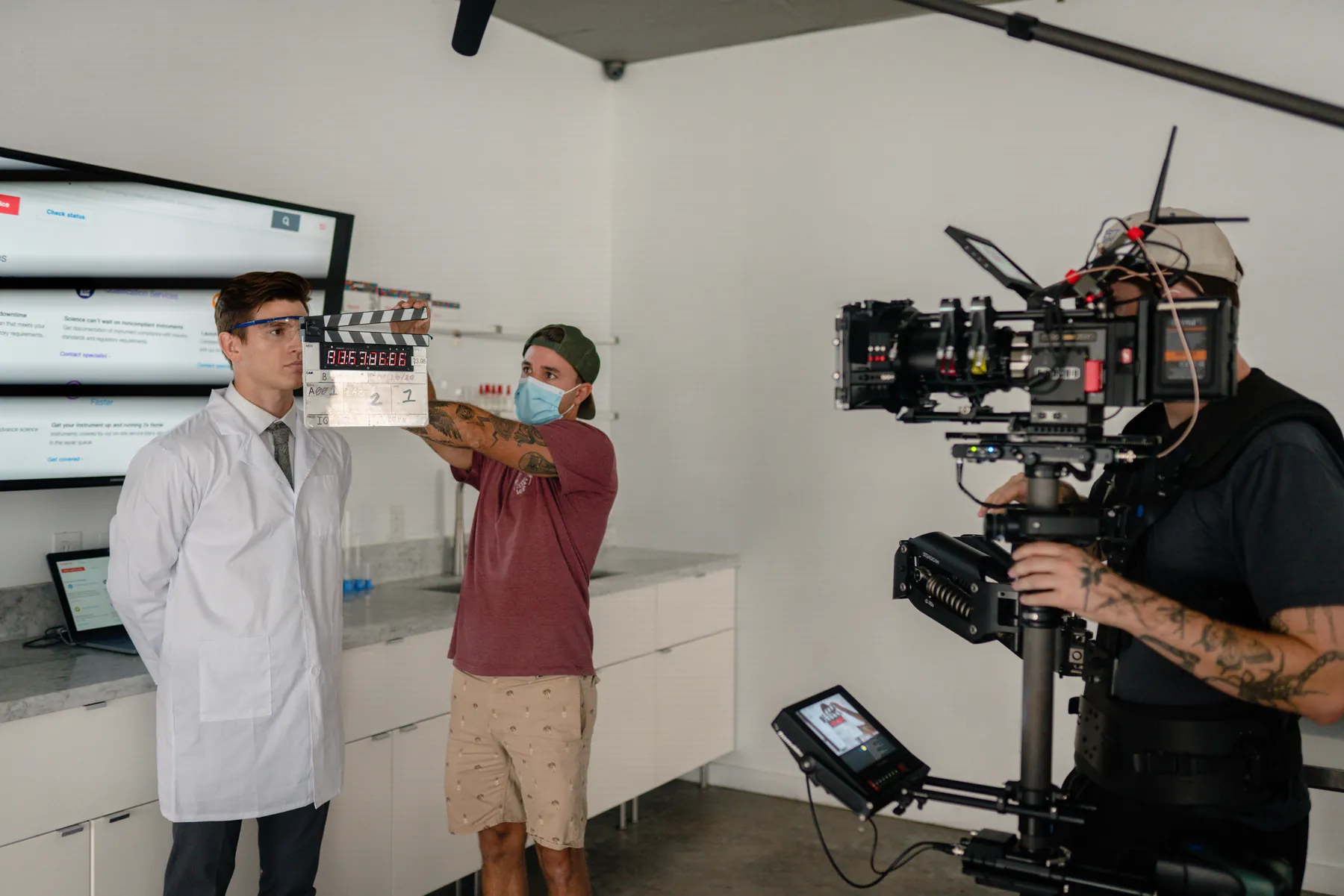 Filming scientists in a laboratory